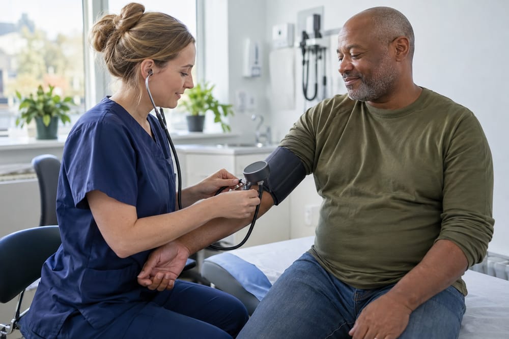 Nurse taking a patient's blood pressure