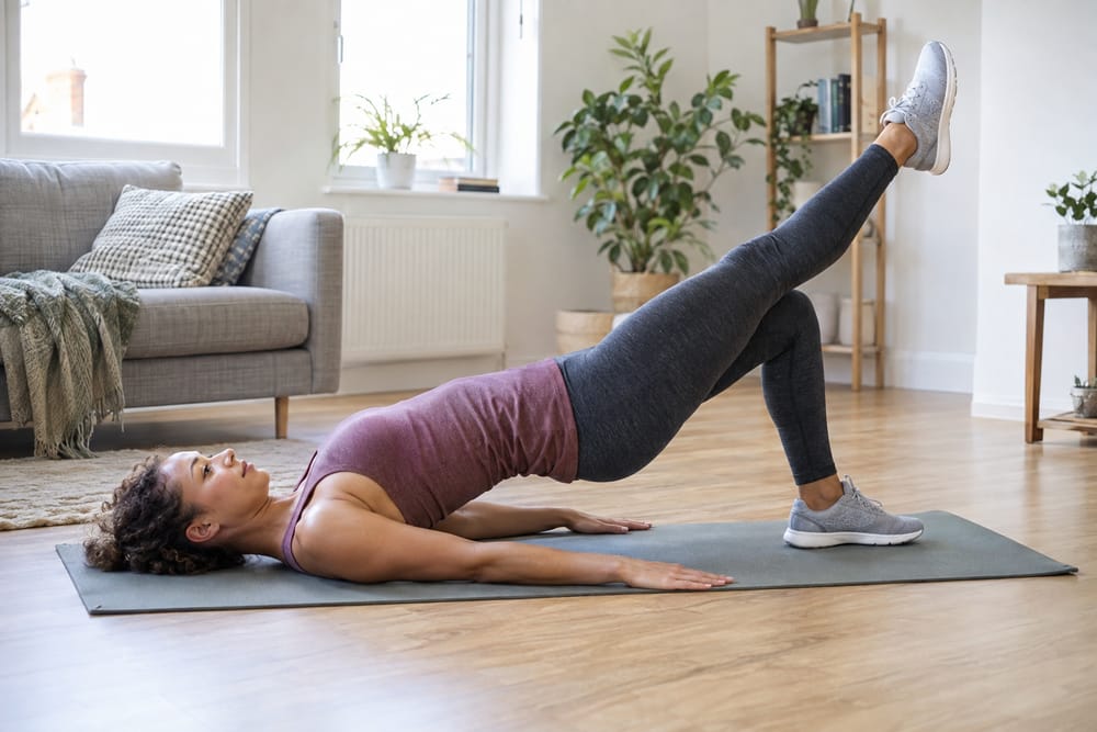 Woman doing a single-leg bridge to strengthen her gluteal muscles
