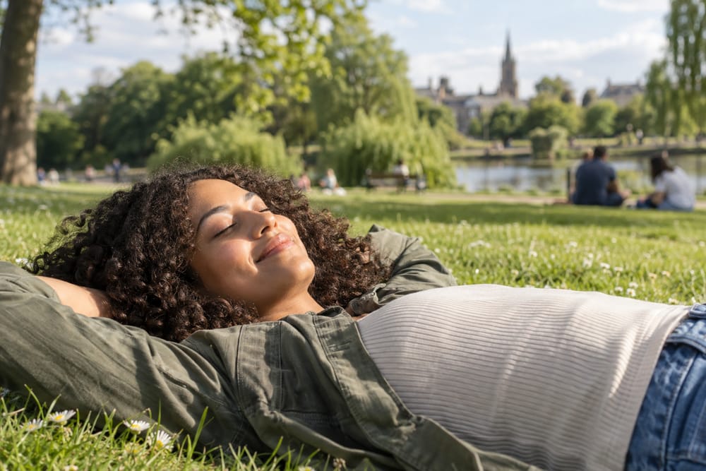Young woman relaxing on the grass in a park